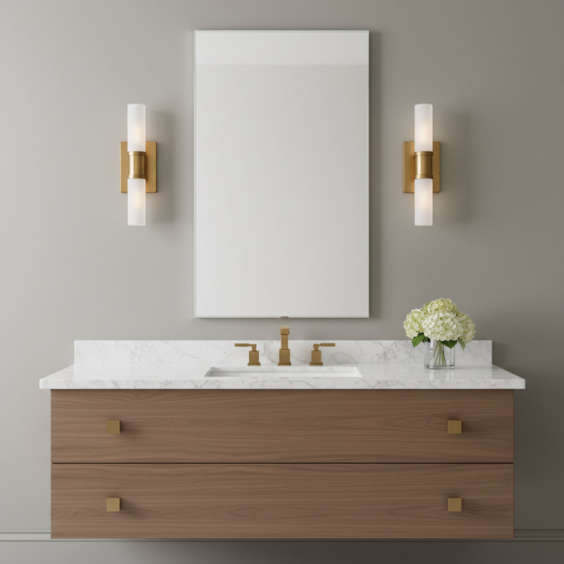 Evelien 2 - Light Dimmable Vanity Light, Satin Brass, 40 W, 16" H x 5" W x 3.63" D