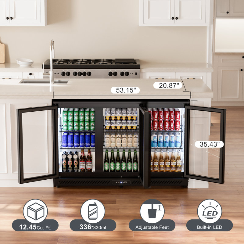 Cotlin 53"W 336 Cans Back Bar Beverage Refrigerator with 3 Glass Door ,12 Cu.Ft Commercial Beer Fridge