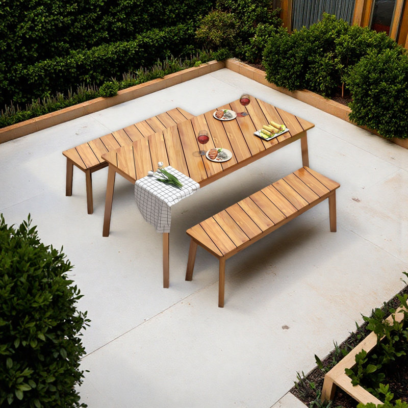 4-person Solid Acacia Wood Rectangular Dining Set