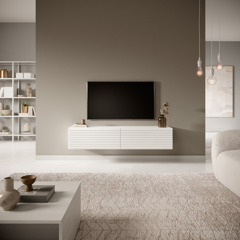 Makenley Unfinished Floating TV Stand, 175 cm, White
