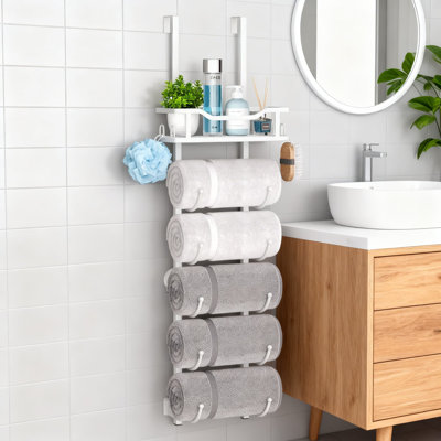Porte-serviettes de salle à manger à 6 niveaux avec tablette, support mural ou porte-serviettes de salle de bain suspendu et organisateur de rangement pour les petits espaces, les campeurs et les véhicules récréatifs