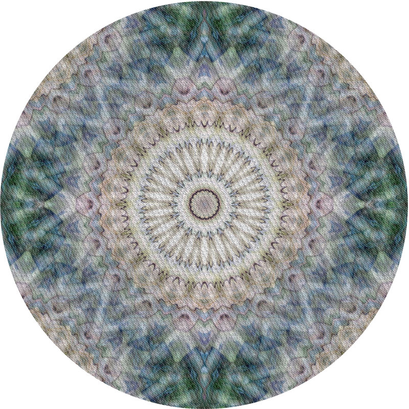 Tapis vert/blanc tissé à la machine, Rond 8 pi