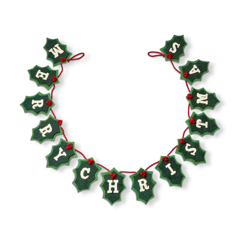  76 po Merry Christmas Sentiment Green Holly Red Berries