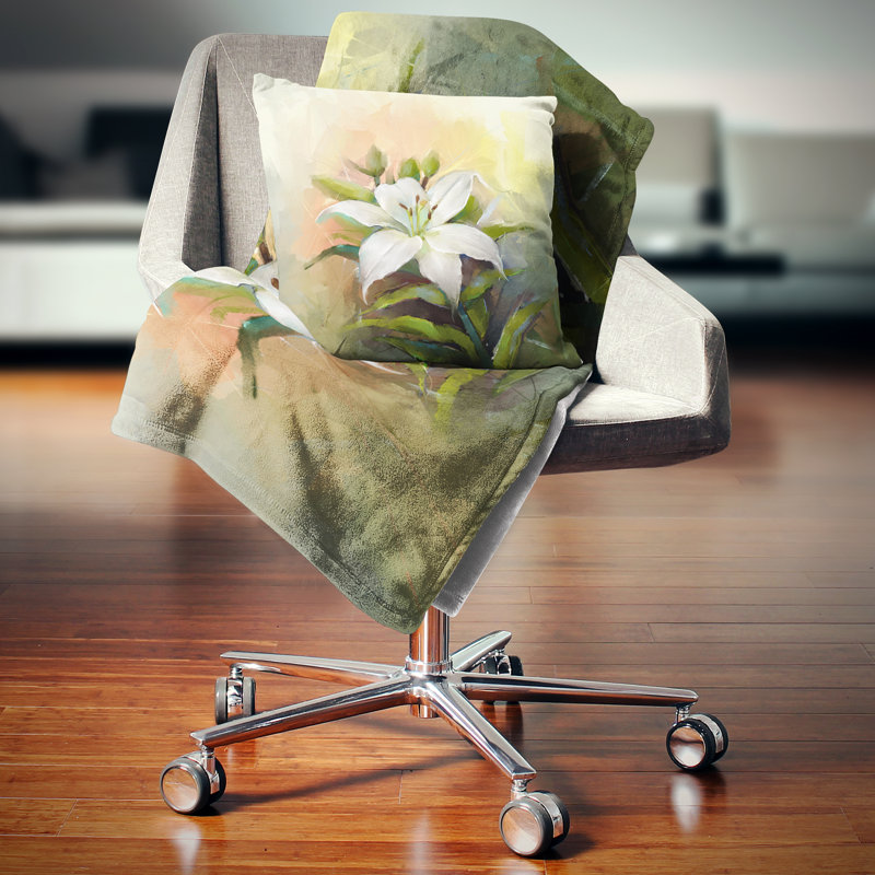 Huile de fleur de lys blanc - coussin à imprimé floral, 16 po x 1 po, Coussin décoratif