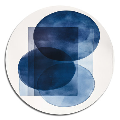 Calming Abstract Circles And Grids In Cool Tones - Modern Shapes Large Round Metal Wall Art