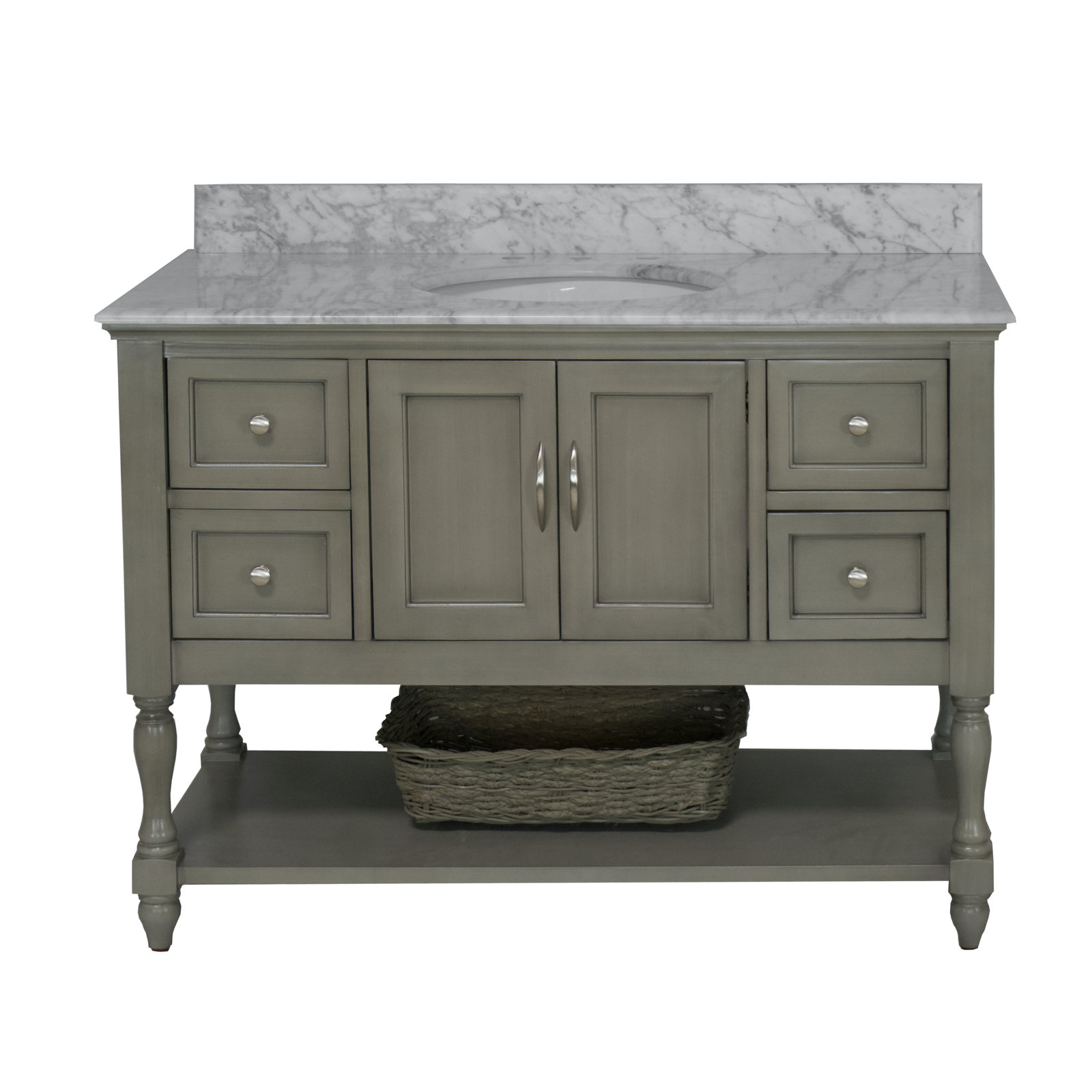 48 " Pine Single Bathroom Vanity, Weathered Gray, Carrara White