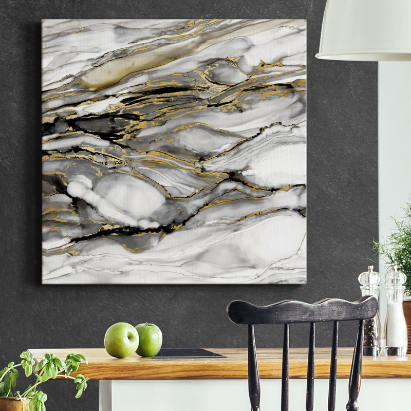 Toile tendue avec châssis Marble Gold I-Premium - prête à être accrochée, H 40 po x l 40 po x P 1 po