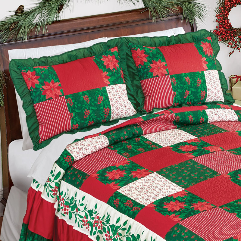 Holiday Patchwork Red and Green Ruffled Pillow Sham
