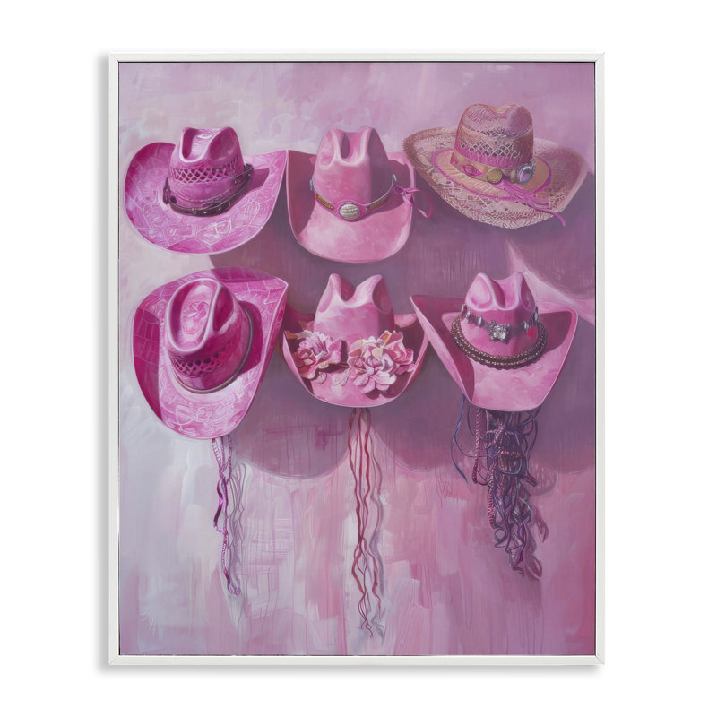 Giclée encadrée de chapeaux de cow-boy roses suspendus, design par LSR Design Studio, H 20 po x l 16 po