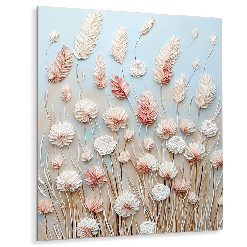 «Bunny Tails in the Breeze I», art mural en métal botanique neutre blanc, impression sur gazon Pampas, L 16 po x H 32 po