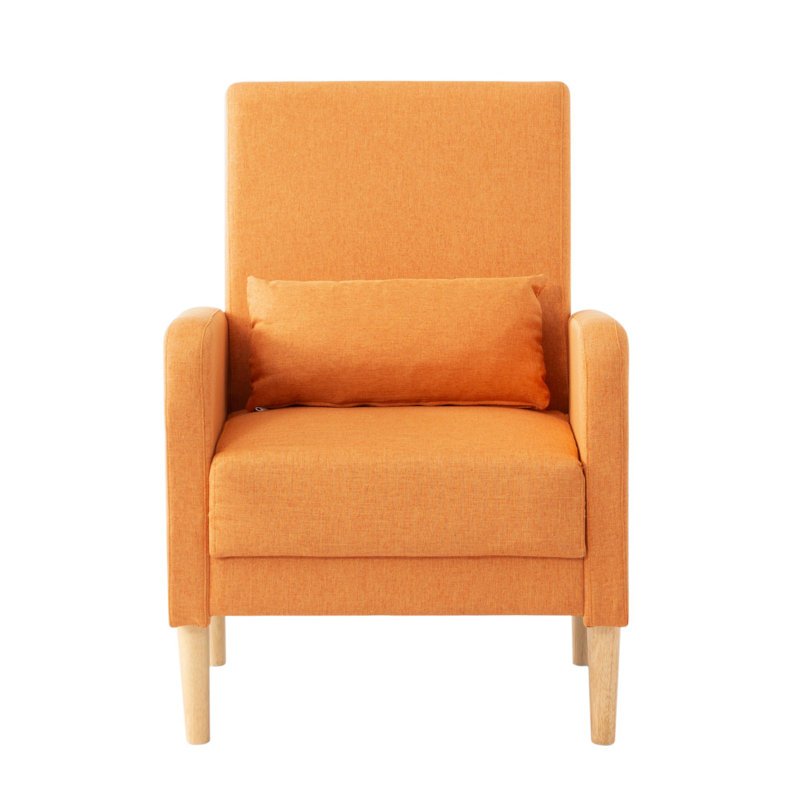 Fauteuil d'appoint en lin orange - structure en bois massif, siège en mousse haute densité, poche latérale de rangement, pieds antidérapants, pour lire et se détendre dans un petit espace
