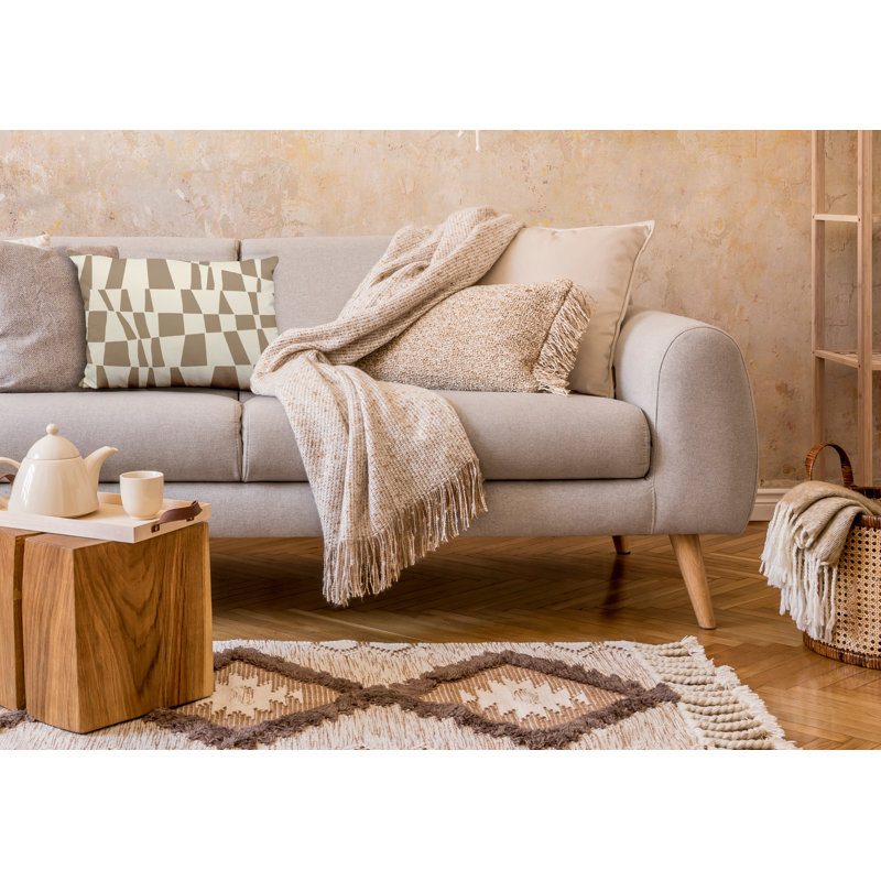 Polyester Lumbar Rectangular Indoor/Outdoor Pillow Cover & Insert, Beige