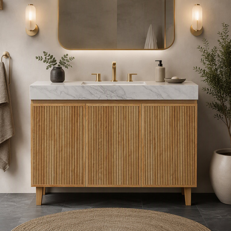 Meuble-lavabo autoportant 48 po Carrara, Walnut, 48" W, LIGHT GREY