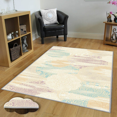 Tapis bleu / mauve / beige en polyester tissé à la machine Mckeel