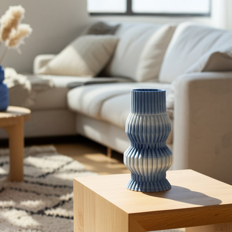 Stoneware Decorative Vase With Sculptural Ridged Textured Form, 11" H x 5" W x  5" D