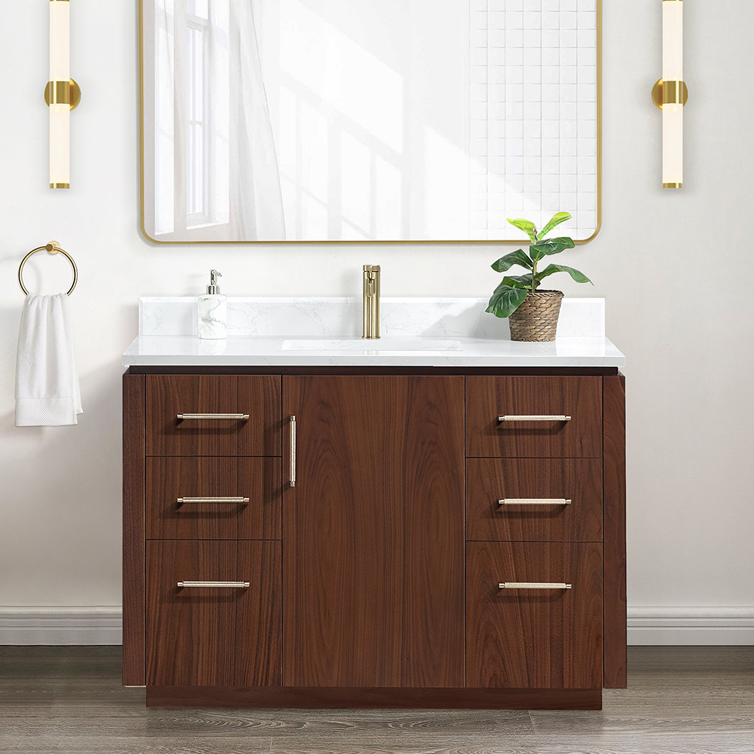 Cloverfield 48'' Single Bathroom Vanity, Natural Walnut, Gold