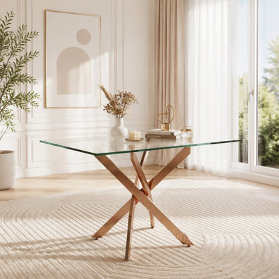 47.24-Inch Rectangular Glass Dining Table with Silver Legs