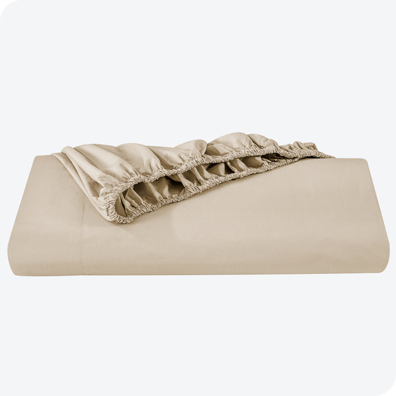 Queen French Beige Organic Cotton Percale Fitted Sheet