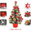 Petit arbre de Noël de 45 cm avec lumières, mini arbre de décoration de bureau avec sommet d'arbre en forme d'étoile, boules, arcs, pommes de pin pour bureau à domicile, bar, décorations de Noël