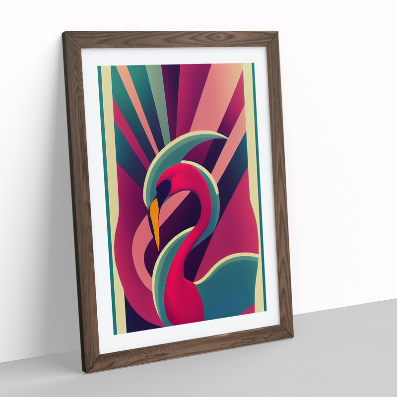 Modern Flamingo Abstract - Framed Print, 64cm H x 46cm W x 2cm D, Walnut