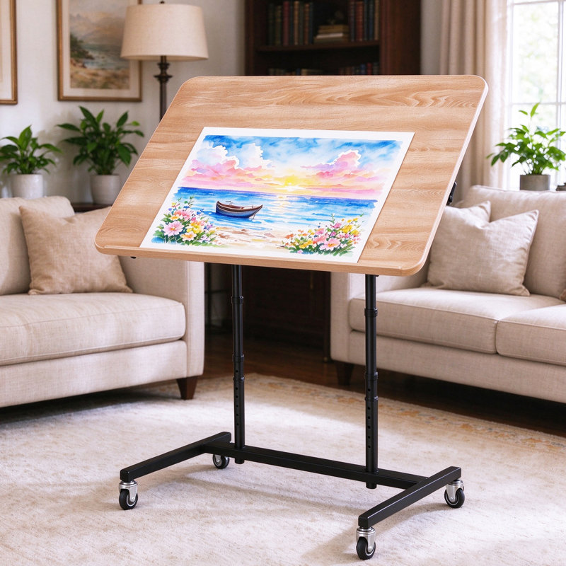  Height Adjustable Mobile Jigsaw Puzzle Table with Wheels, Tilting Work Desk for Painting, Crafts & Drawing, Black