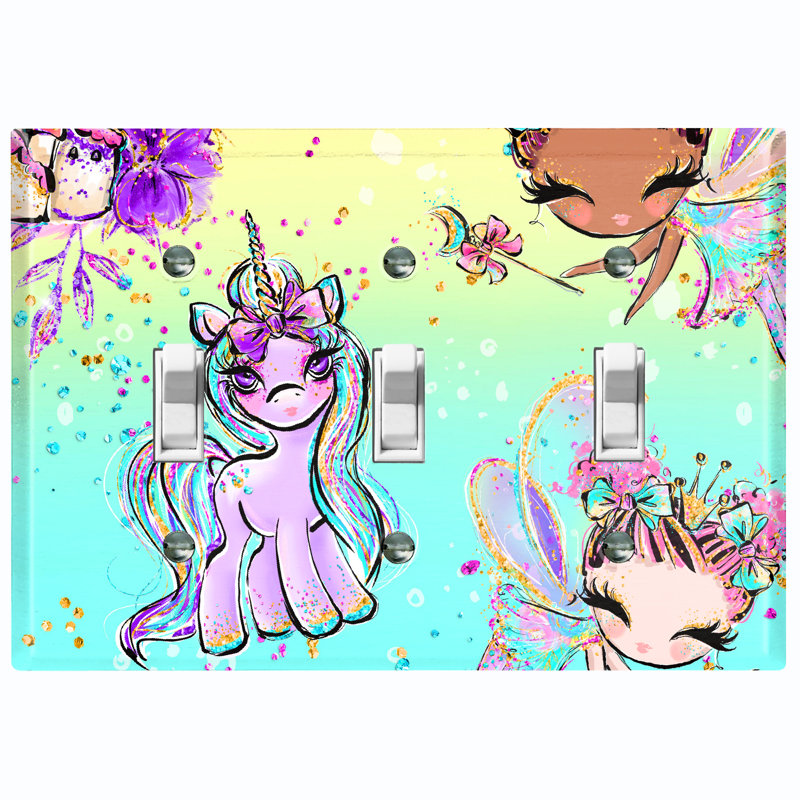 Plaque murale interrupteur à bascule à 3 bandes Fairy Princesses Unicorn