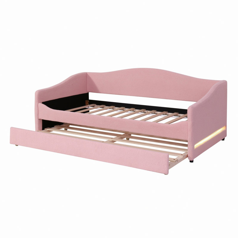 Upholstered Daybed With Light And Trundle, Twin, Pink
