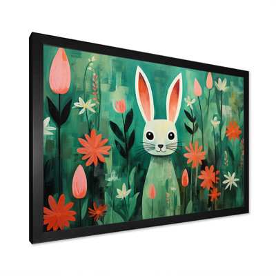 Vert et rose, fleurs de lapin, prairies - Lapin, art mural