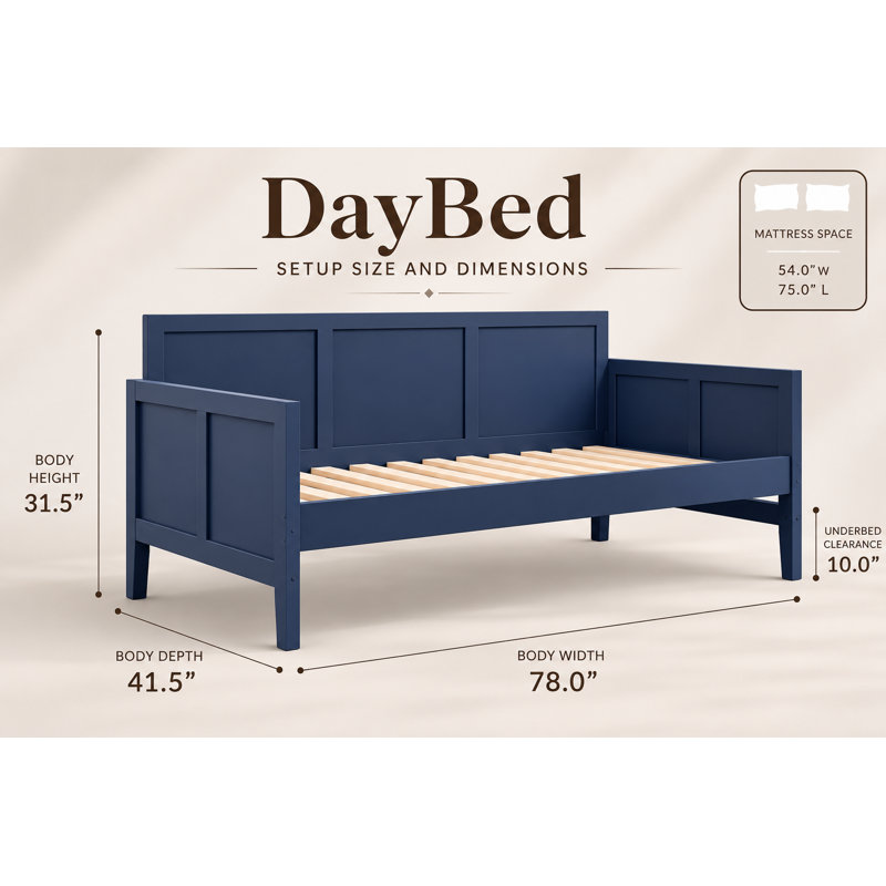 Geiser Transitional Daybed with Solid Wood Construction, Integrated Supportive Slats & Foundation-Free Design