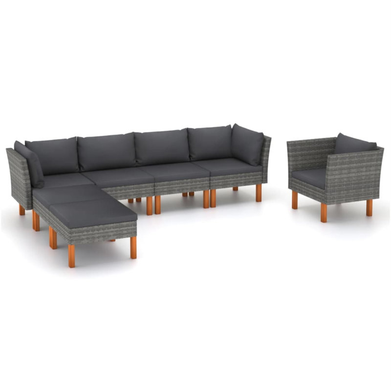 Ensemble de conversation modulaire avec coussins 7 pièces Kjeld, Gris, Gris