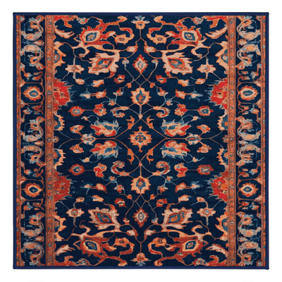 Tapis bleu Tabriz lavable à la machine