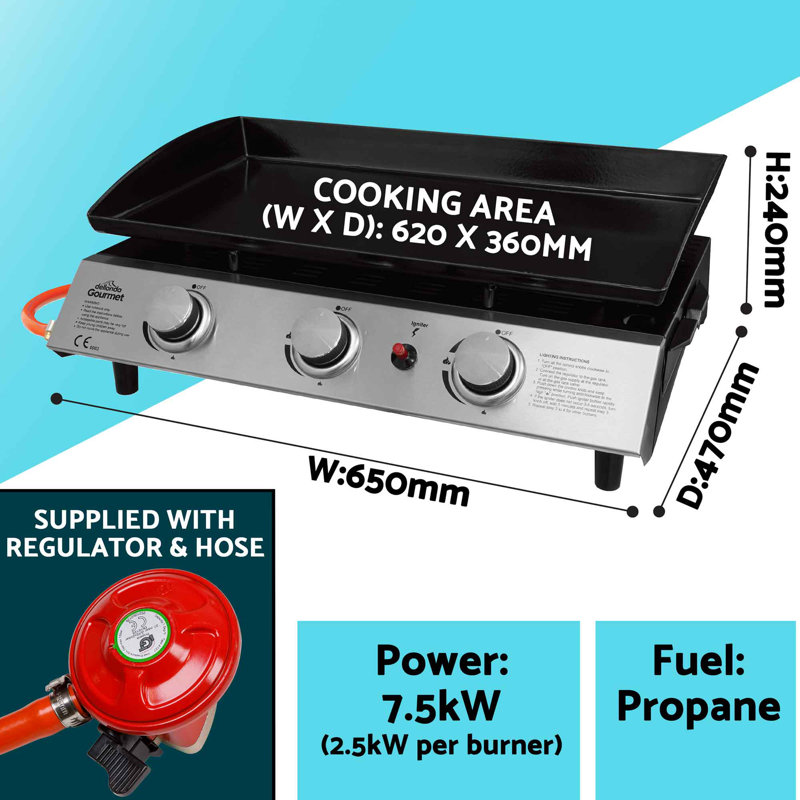 Dellonda 3 - Burner Countertop Liquid Propane 25591 BTU BTU Gas Grill