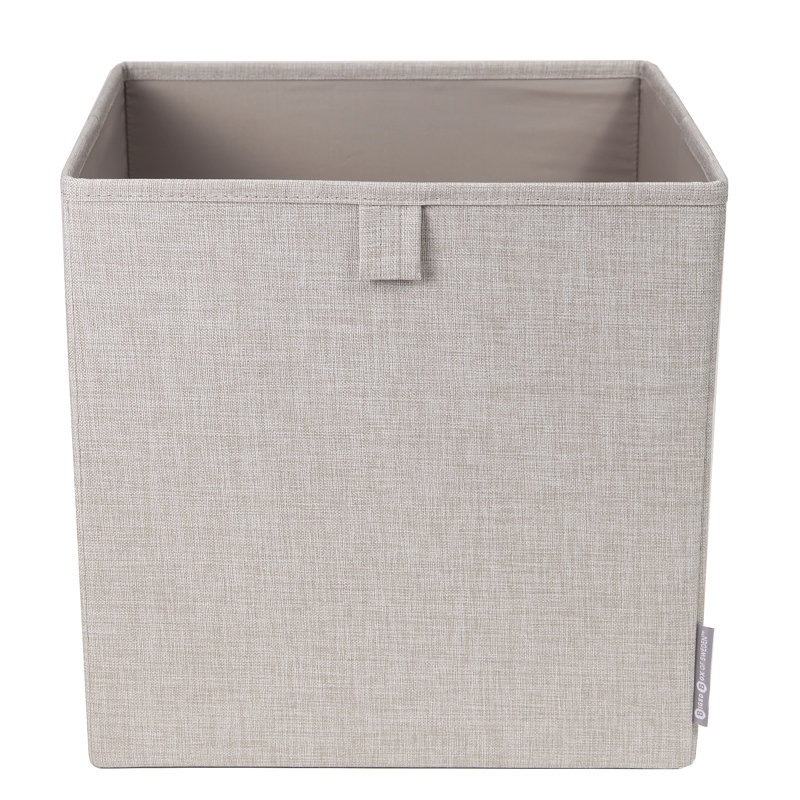 Beige Fabric Collapsible Cube Storage Bin for Kids