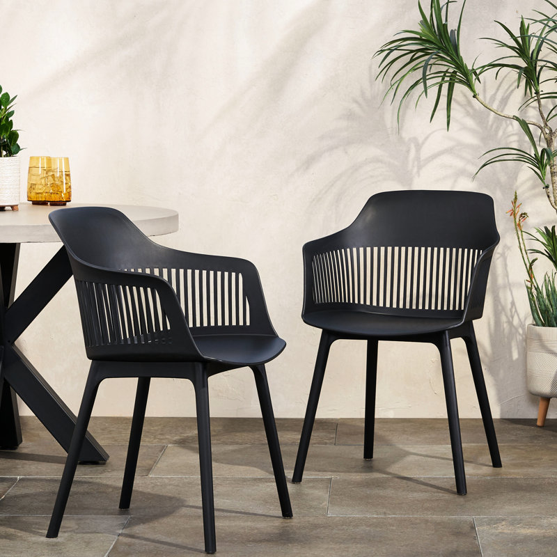 Dahlia Outdoor Chair. Black, Polypropylene. Weather- Structure. 33''H X 22.5''W 21.5''D. Stable And Long-Lasting Design Chair : Construction, Modern Option. X 21.5''D 33''H, Black Polypropene