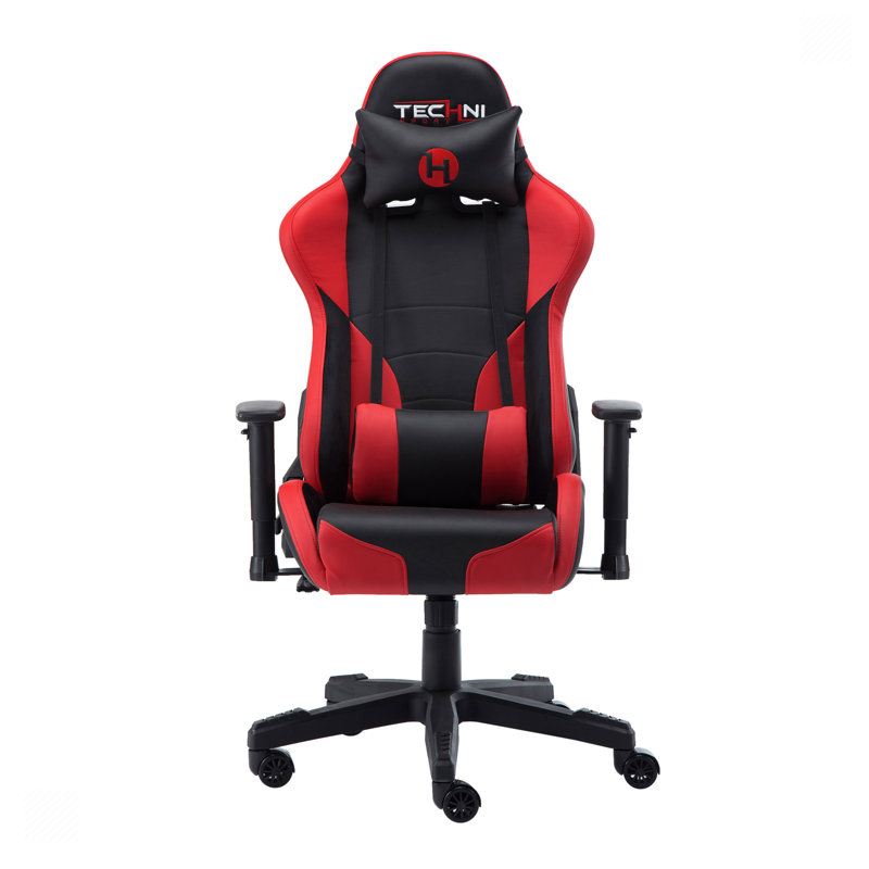 Red and Black Ergonomic PU Leather Gaming Chair with Lumbar Support