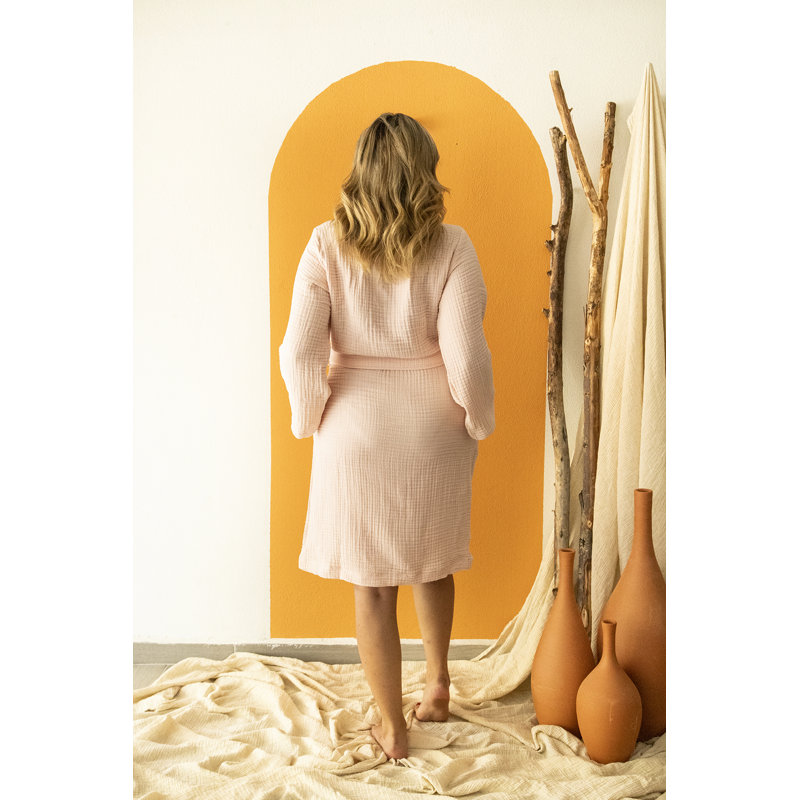 100% peignoirs turcs en mousseline de coton, robes légères et respirantes, XL, Rose