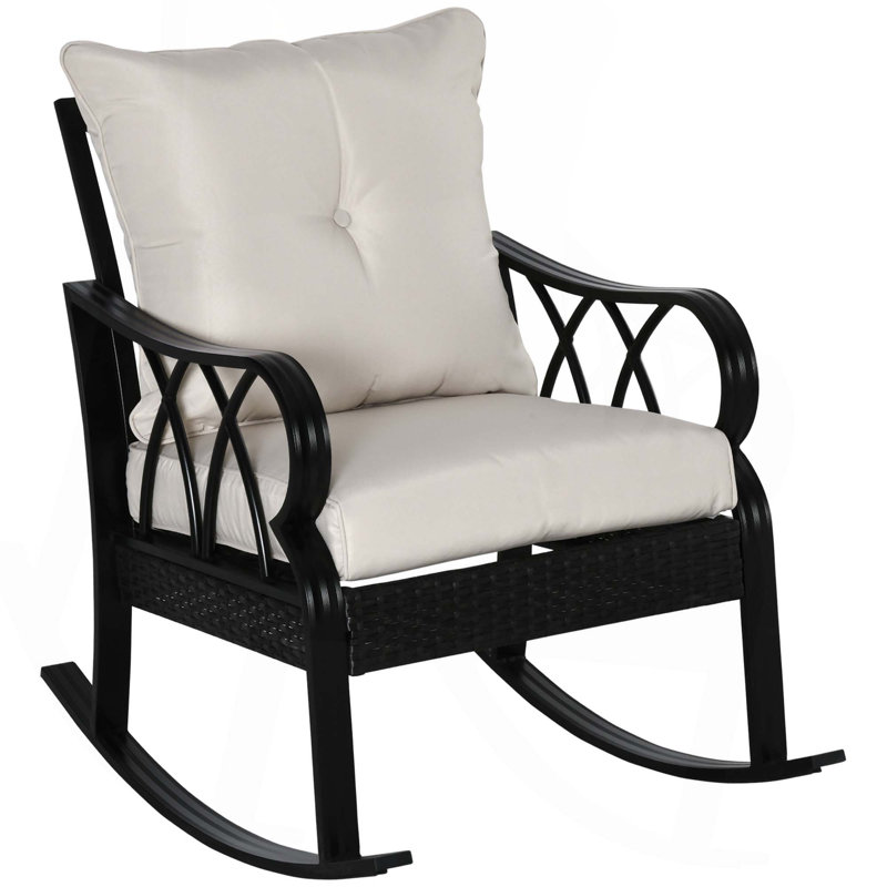 Chaise berçante d'extérieur en osier avec coussins rembourrés Outsunny, Brun