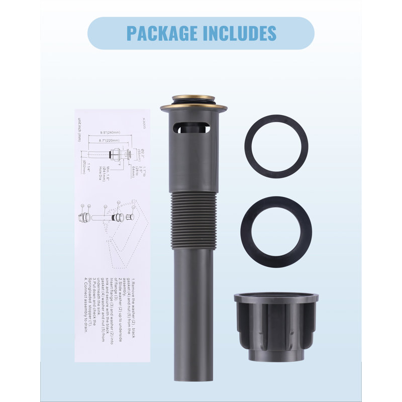 Drain escamotable en ABS pour lavabo de salle de bain en or avec trop-plein, Or brossé