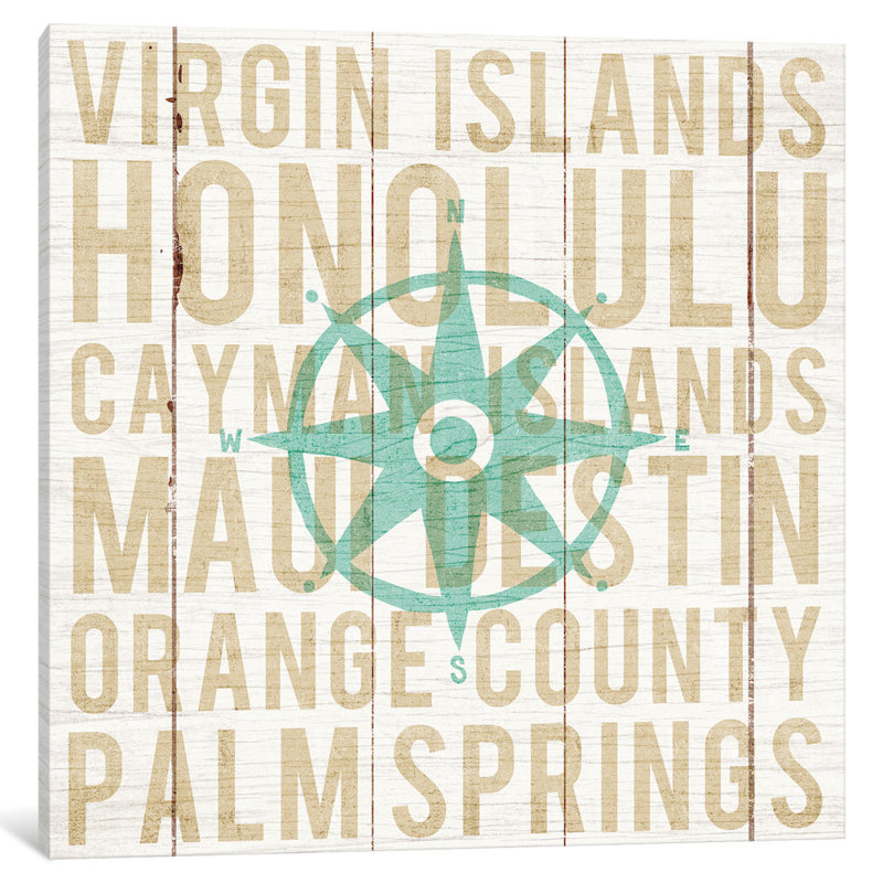 «Bon Voyage Series: Compass», art textuel sur toile, H 12 po x l 12 po x P 1,5 po, Toile tendue, Pas de tapis