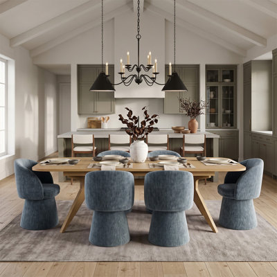 Ensemble de table de salle à manger extensible en placage de bois de 78" à 96" avec 6 chaises pivotantes en chenille