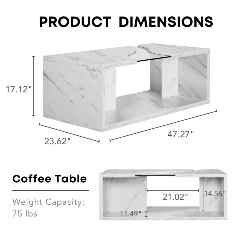 Temple Meads Single Coffee Table, Marble White
