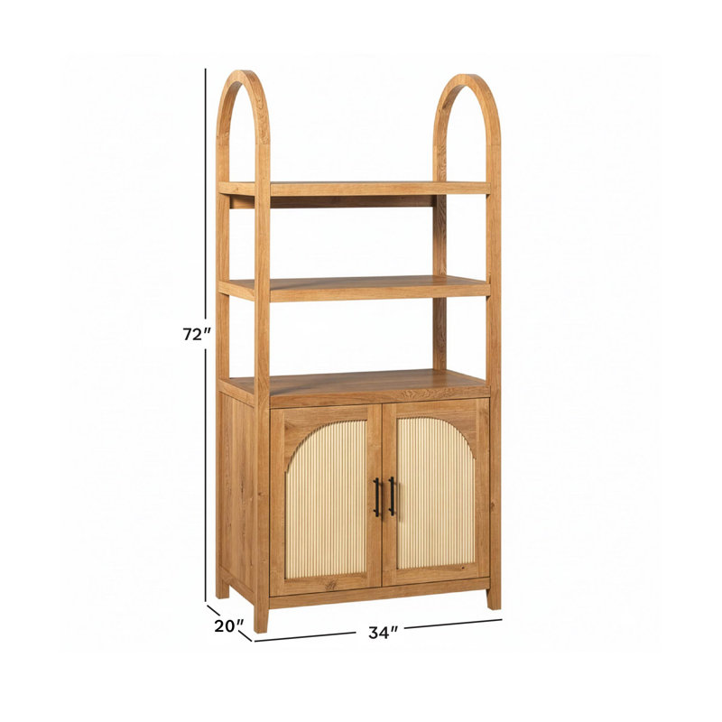 Eilisha Modern Arched Bookcase Cabinet with Reeded Doors, English Oak