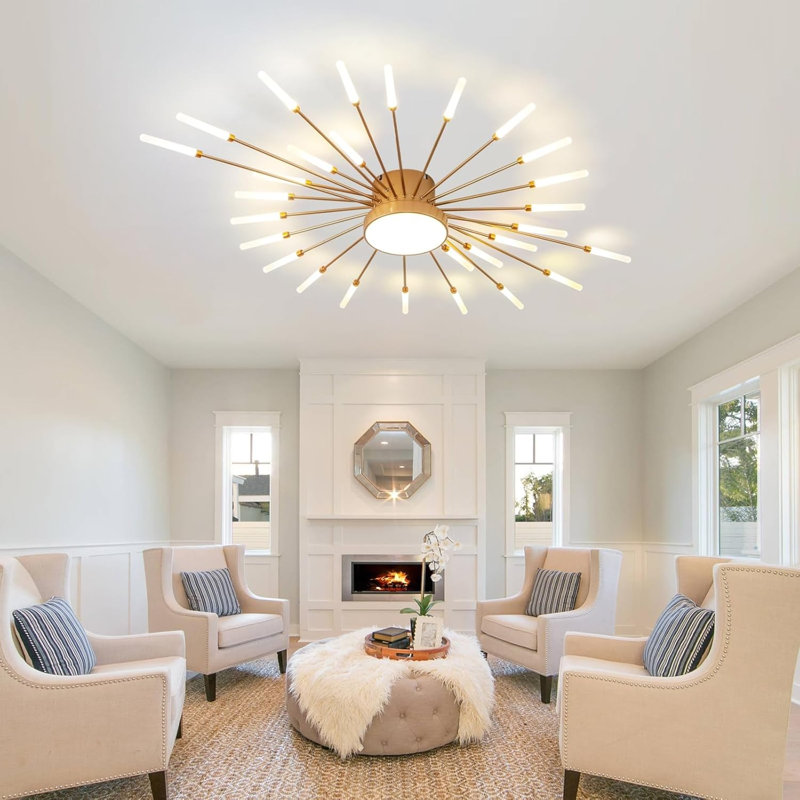 Flush Mounts 29-Light Ceiling Light,Modern LED Heads Flower Shape Ceiling Lights,Living Room, Gold