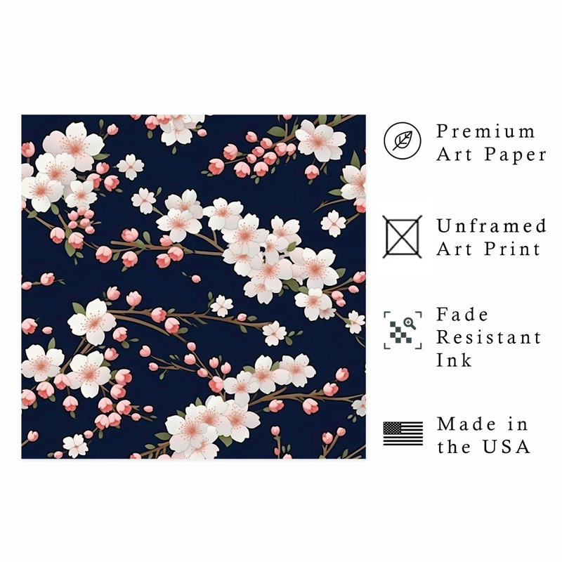 Floral, fleurs de cerisier en fleurs de cerisier I, impression d'art asiatique sans cadre, H 18 po x l 18 po