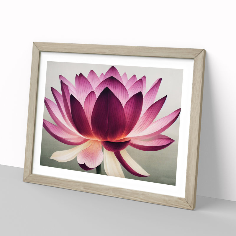 Mesmerising Lotus Flower - Single Picture Frame Print, 25cm H x 34cm W x 2cm D, Oak