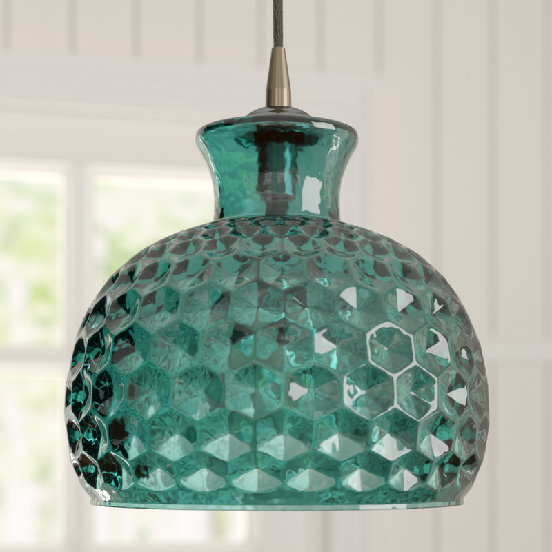Mini-luminaire suspendu 1 lumière Poppy, Turquoise