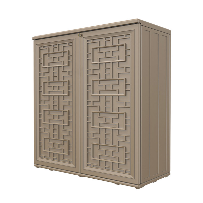 Outdoor 34.3"W x 36.2"H Plastic Vertical Storage Shed With One Shelf, Coffee