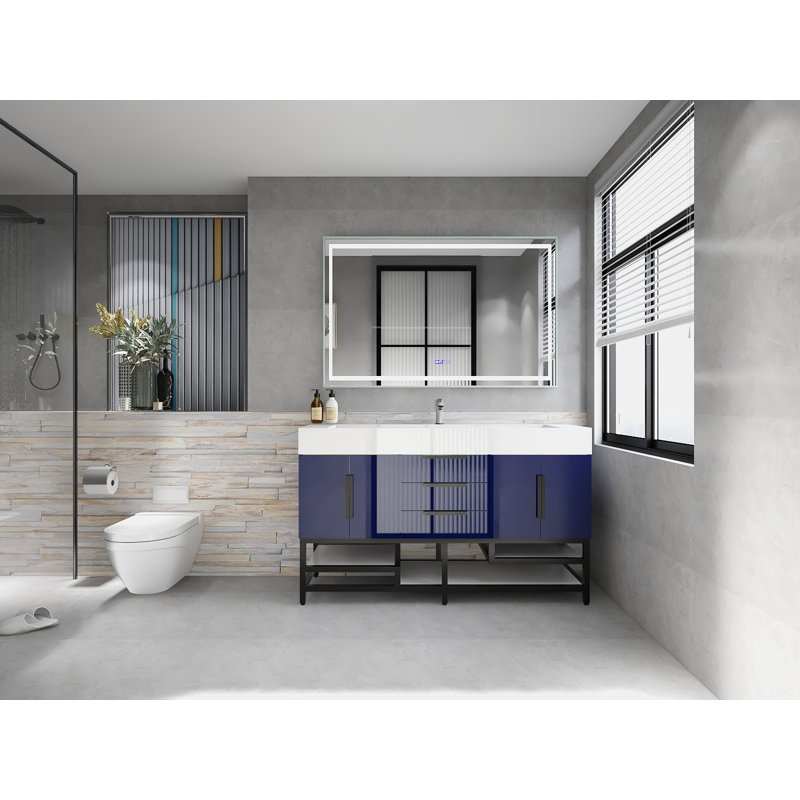 Jessica 60'' Free Standing Single Bathroom Vanity, Navy Blue