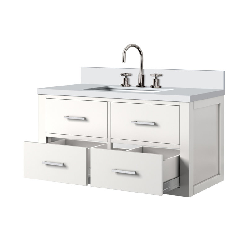 36 po X P 22 po D Meuble-lavabo simple avec plateau en marbre de culture, tiroirs et robinet, Blanc