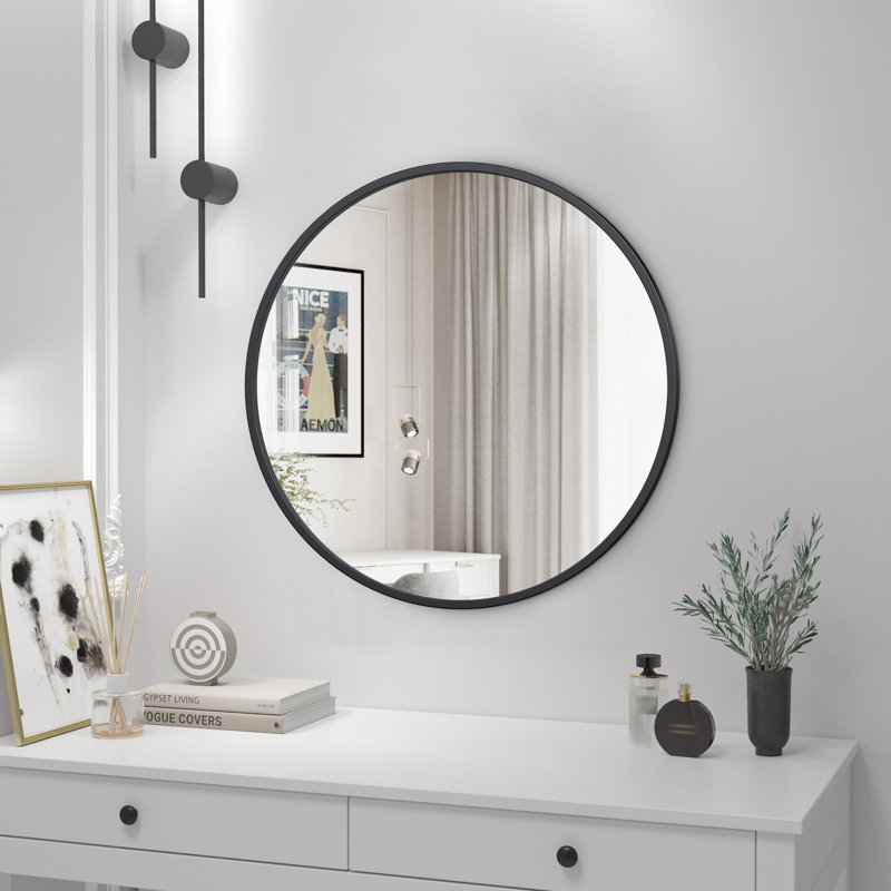 Miroir d'appoint mural Eren, Noir, 24 po x 24 po